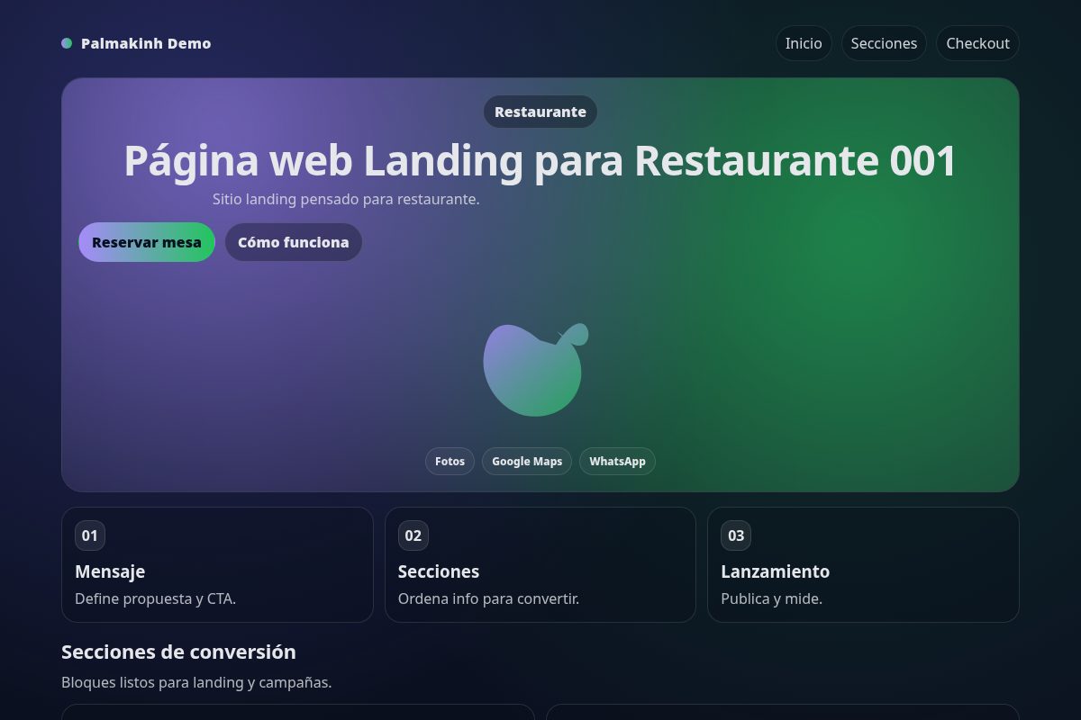 Página web Landing para Restaurante 001
