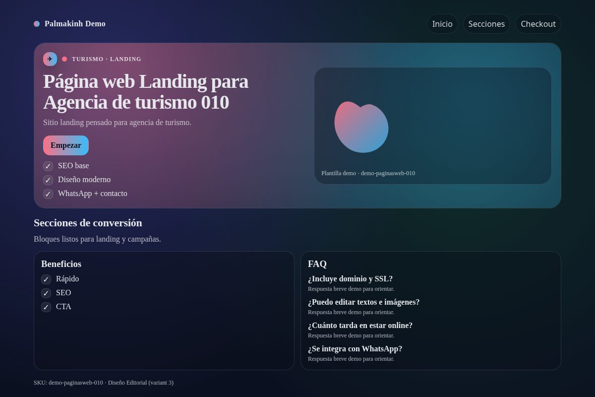 Página web Landing para Agencia de turismo 010