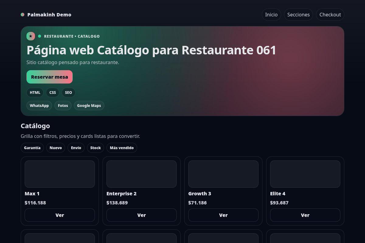 Página web Catálogo para Restaurante 061