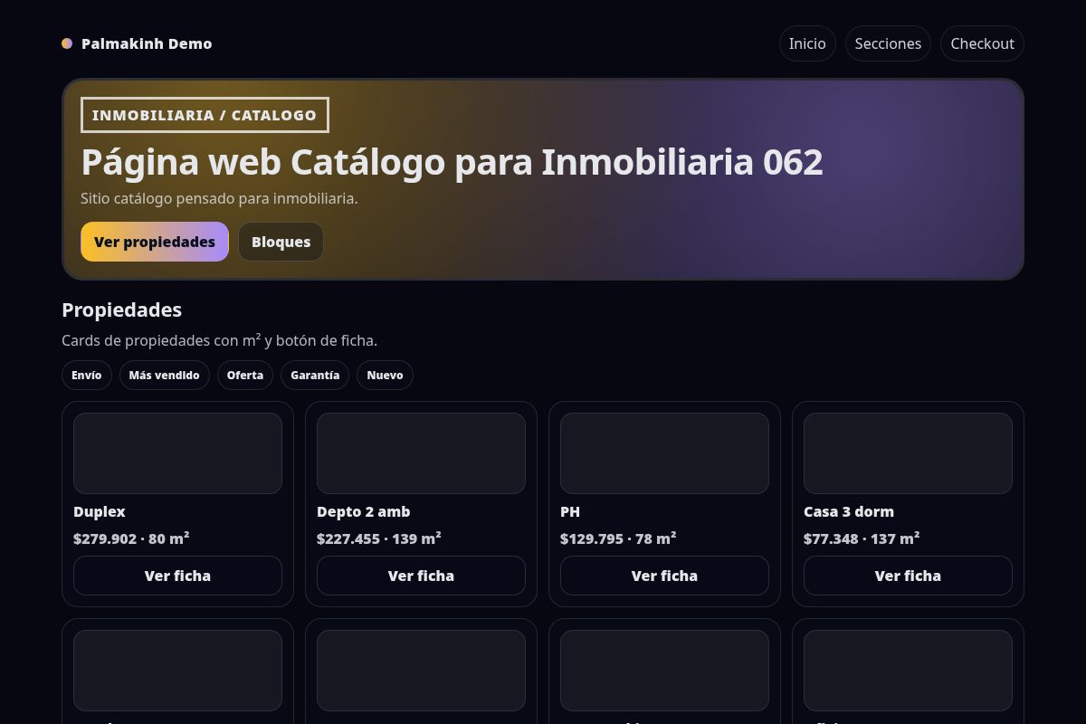 Página web Catálogo para Inmobiliaria 062
