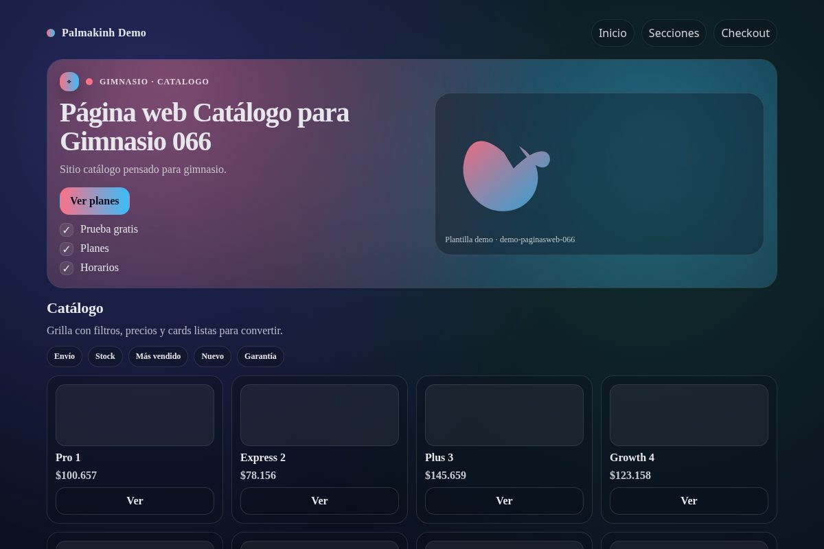 Página web Catálogo para Gimnasio 066