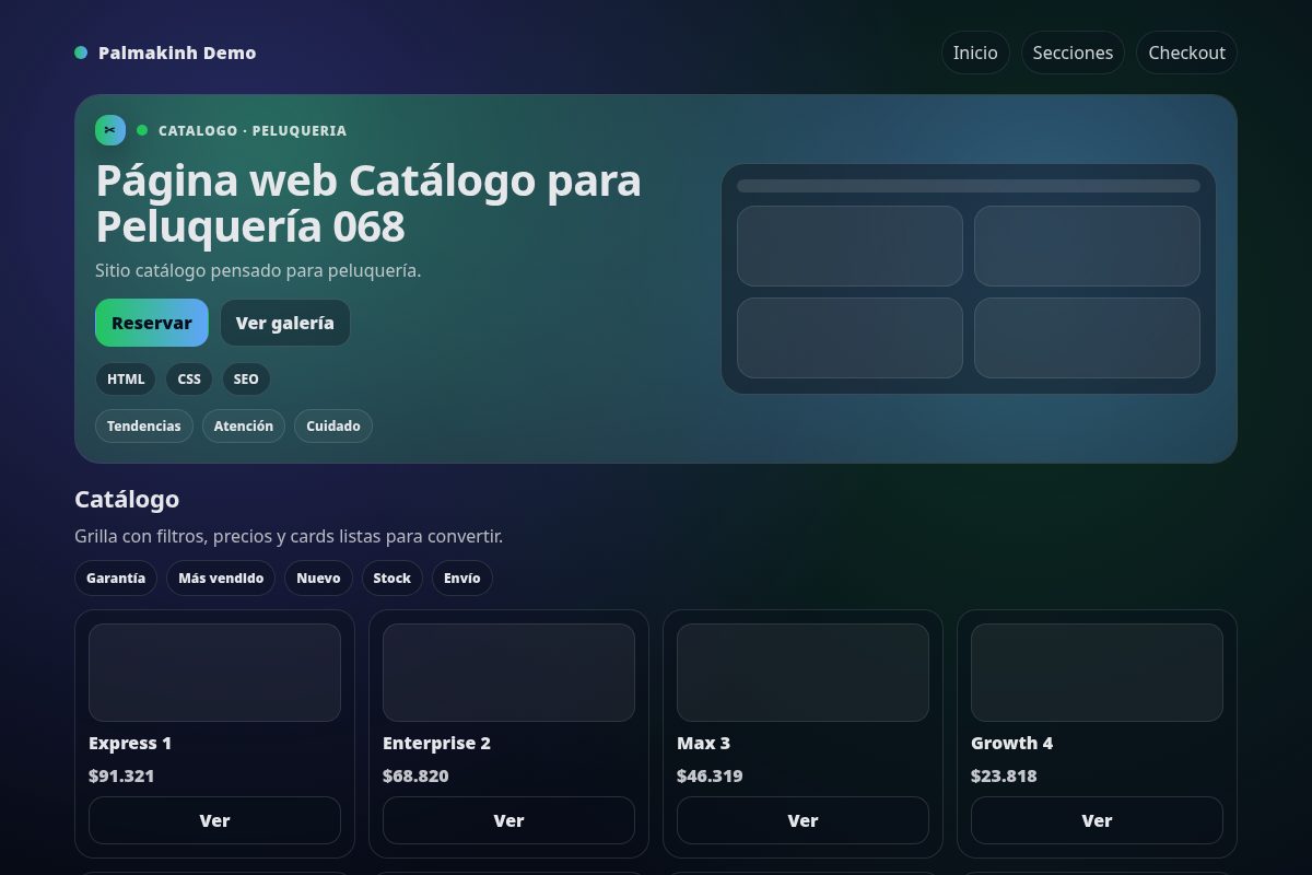 Página web Catálogo para Peluquería 068