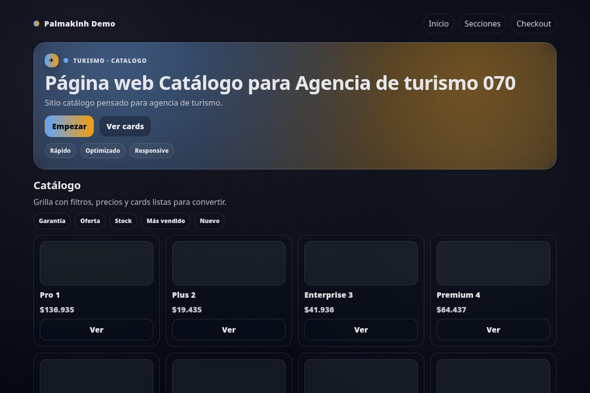 Página web Catálogo para Agencia de turismo 070