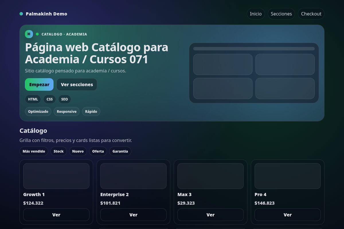 Página web Catálogo para Academia / Cursos 071