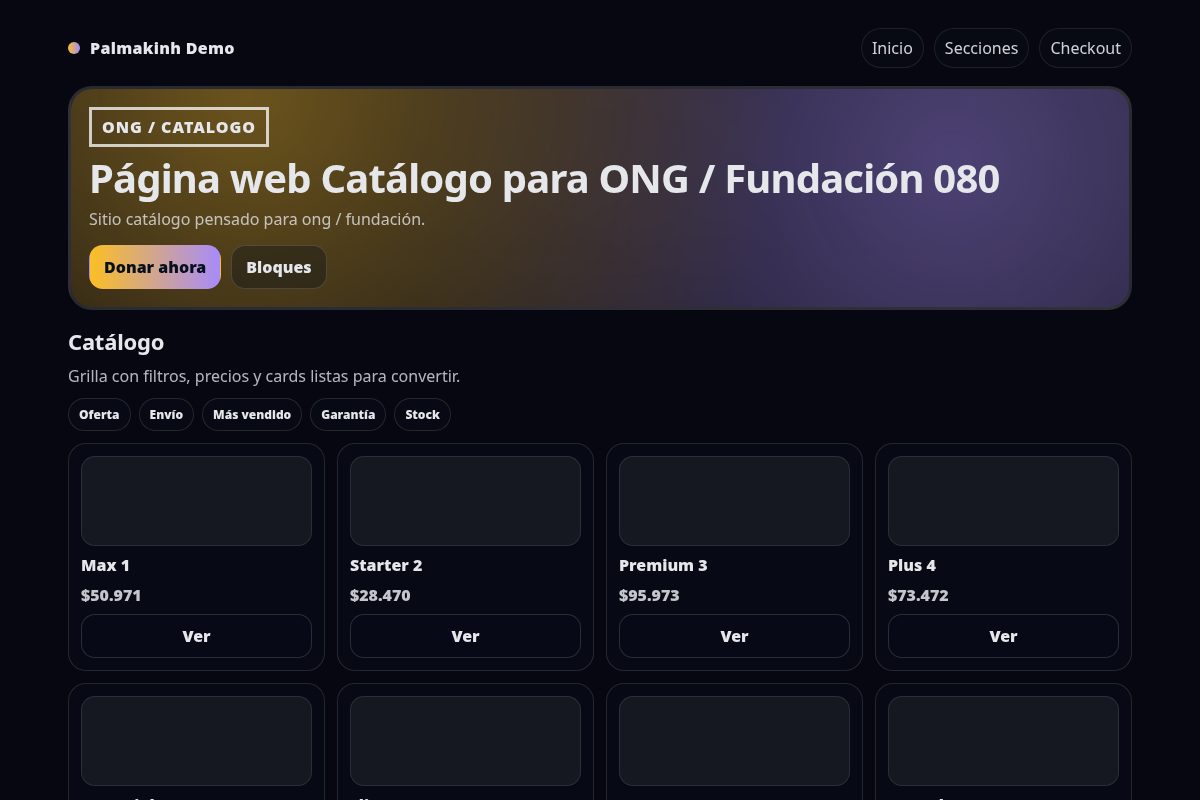 Página web Catálogo para ONG / Fundación 080