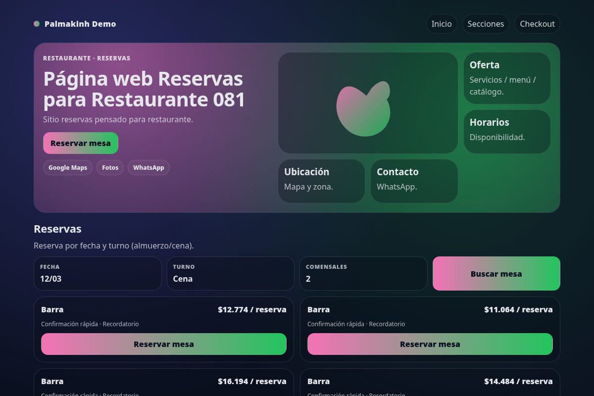 Página web Reservas para Restaurante 081