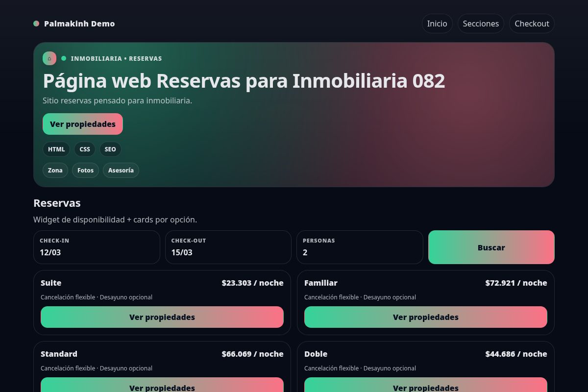 Página web Reservas para Inmobiliaria 082