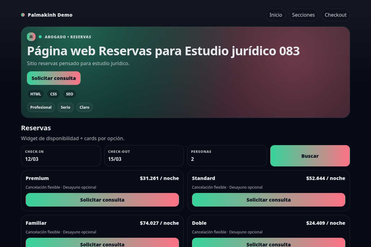 Página web Reservas para Estudio jurídico 083