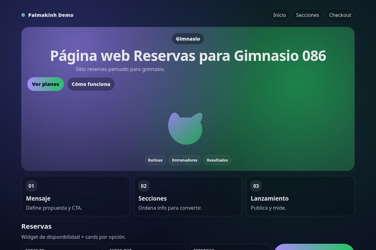 Página web Reservas para Gimnasio 086