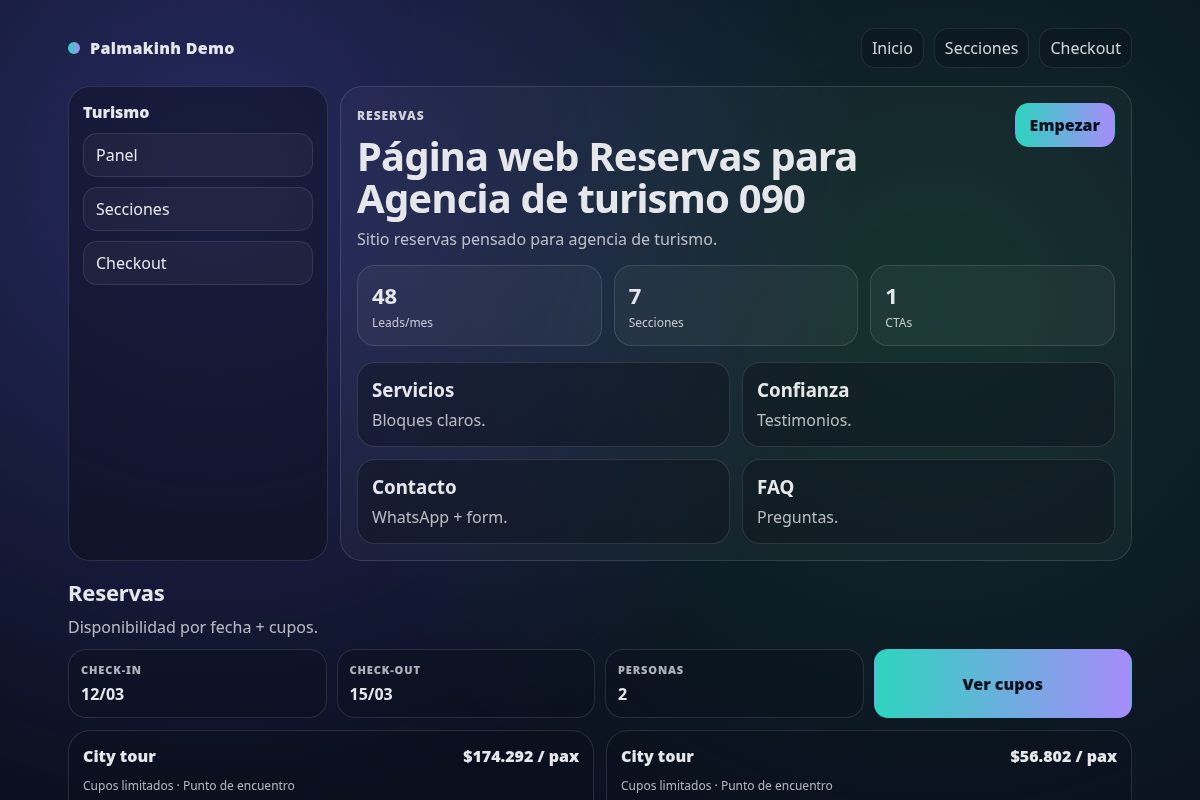 Página web Reservas para Agencia de turismo 090
