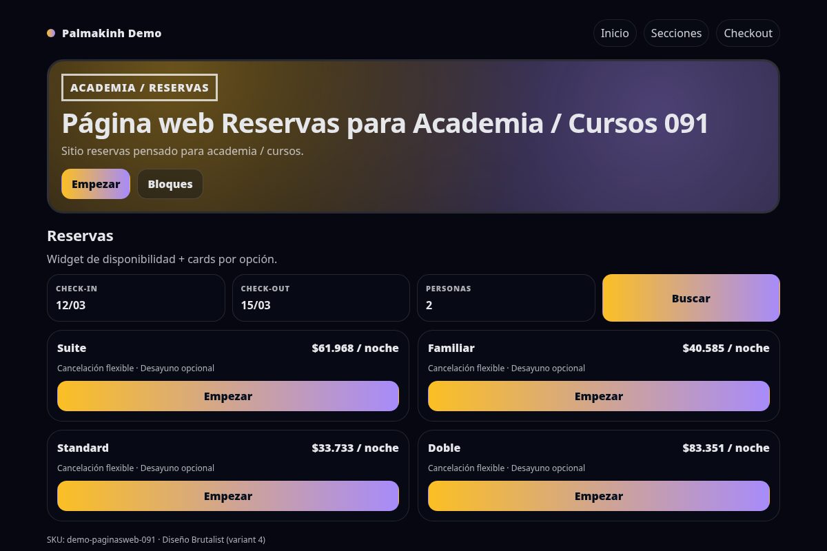 Página web Reservas para Academia / Cursos 091