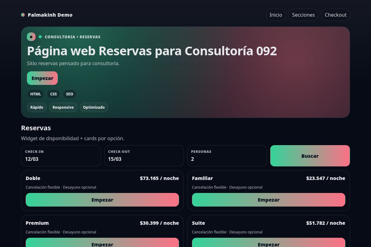 Página web Reservas para Consultoría 092
