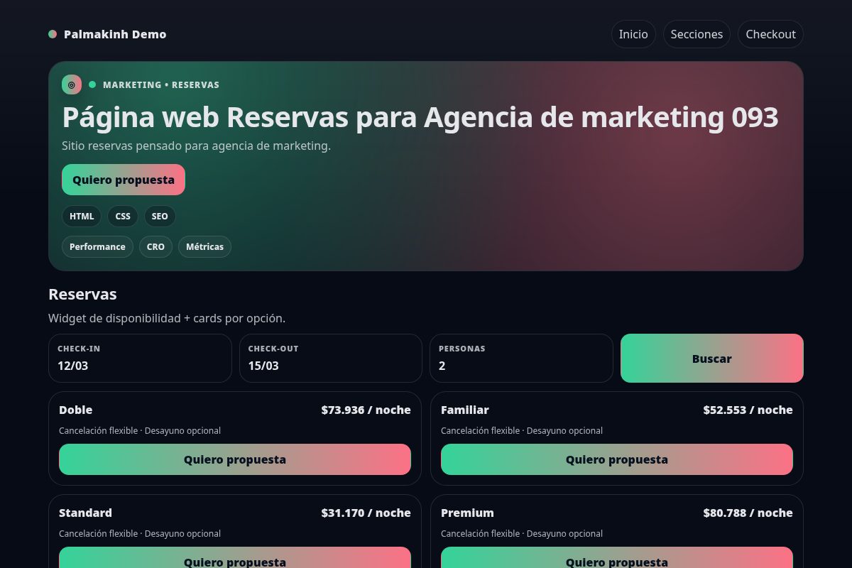 Página web Reservas para Agencia de marketing 093