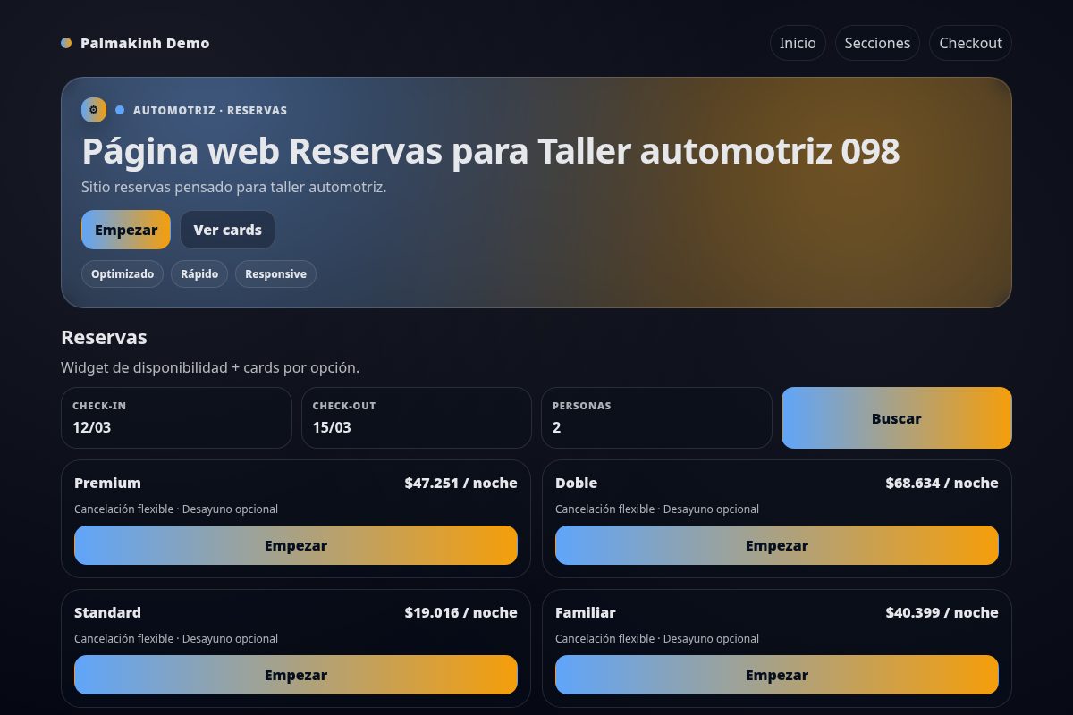Página web Reservas para Taller automotriz 098