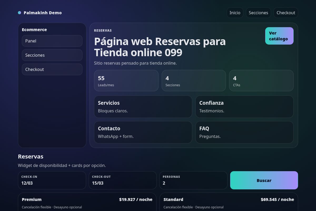 Página web Reservas para Tienda online 099