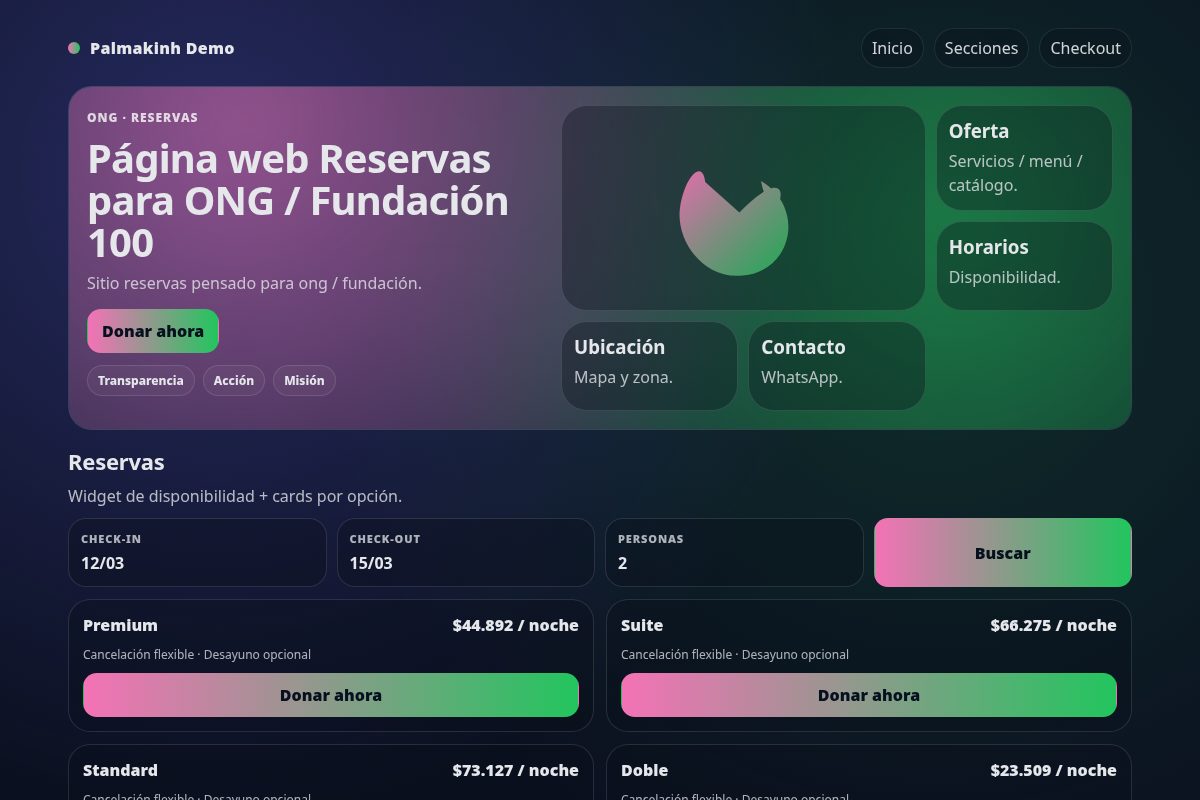 Página web Reservas para ONG / Fundación 100