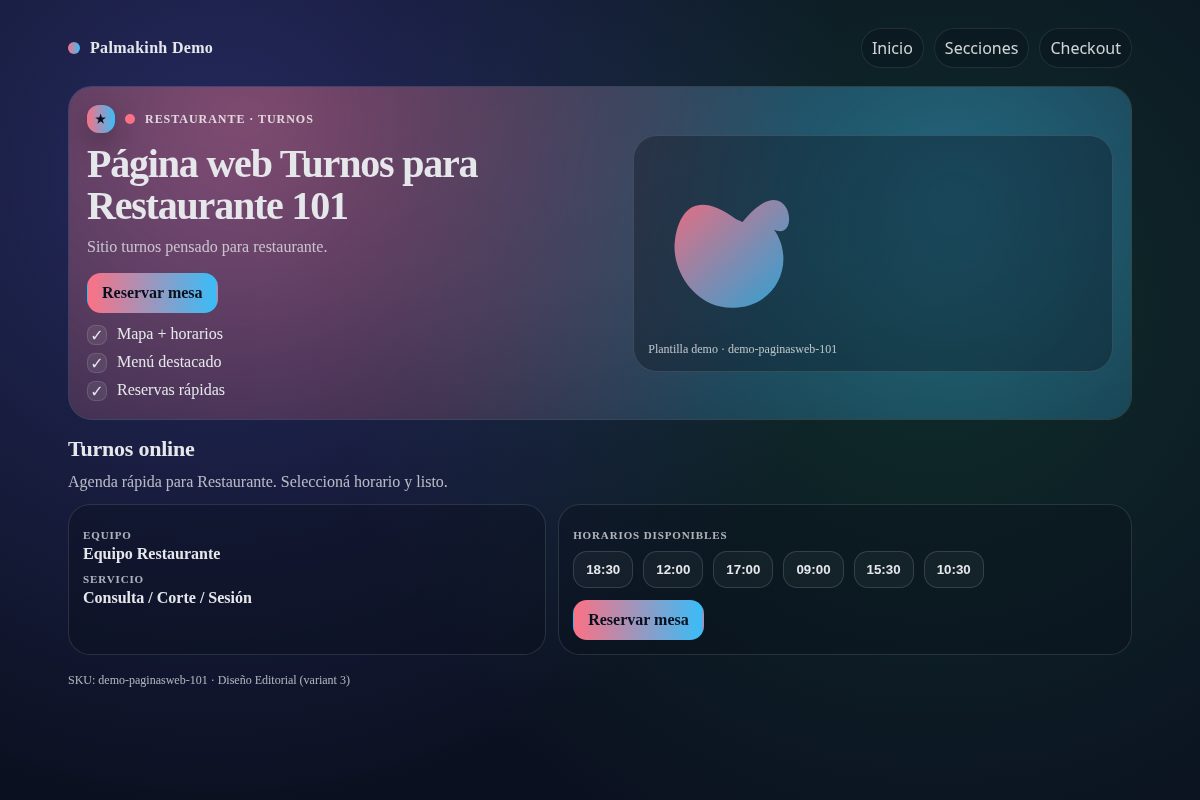 Página web Turnos para Restaurante 101