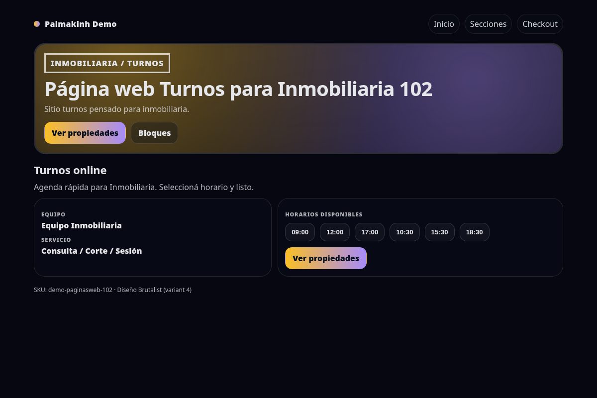 Página web Turnos para Inmobiliaria 102