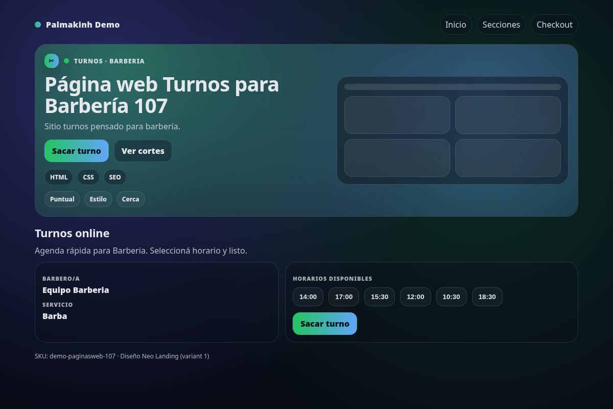 Página web Turnos para Barbería 107