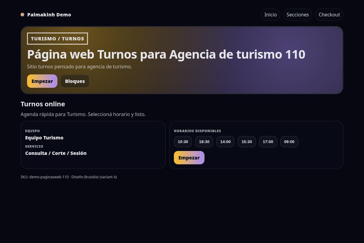 Página web Turnos para Agencia de turismo 110