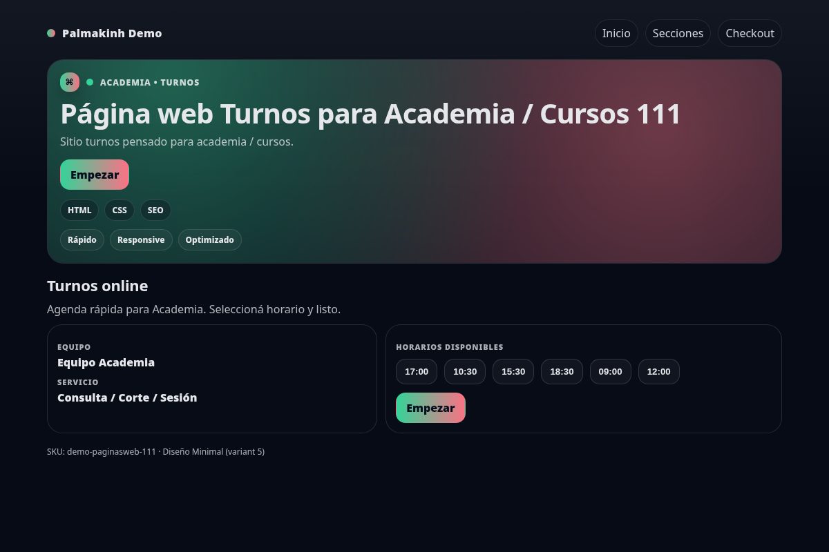 Página web Turnos para Academia / Cursos 111