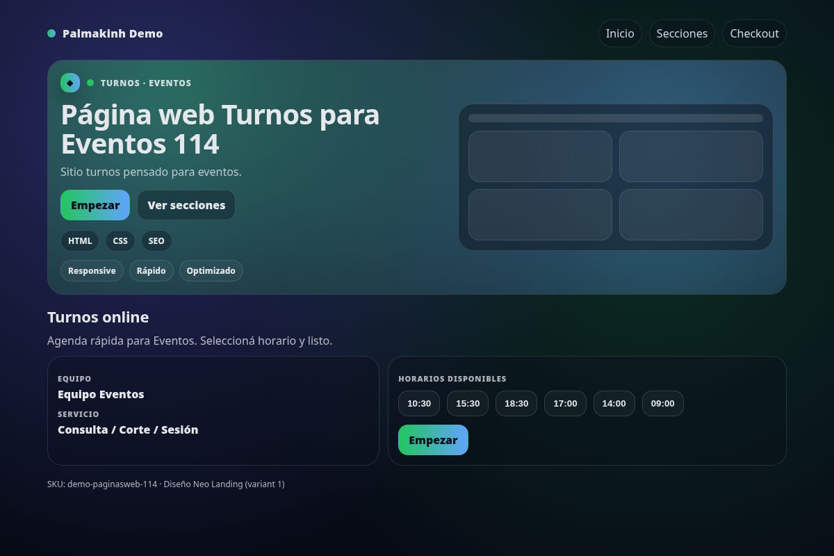 Página web Turnos para Eventos 114