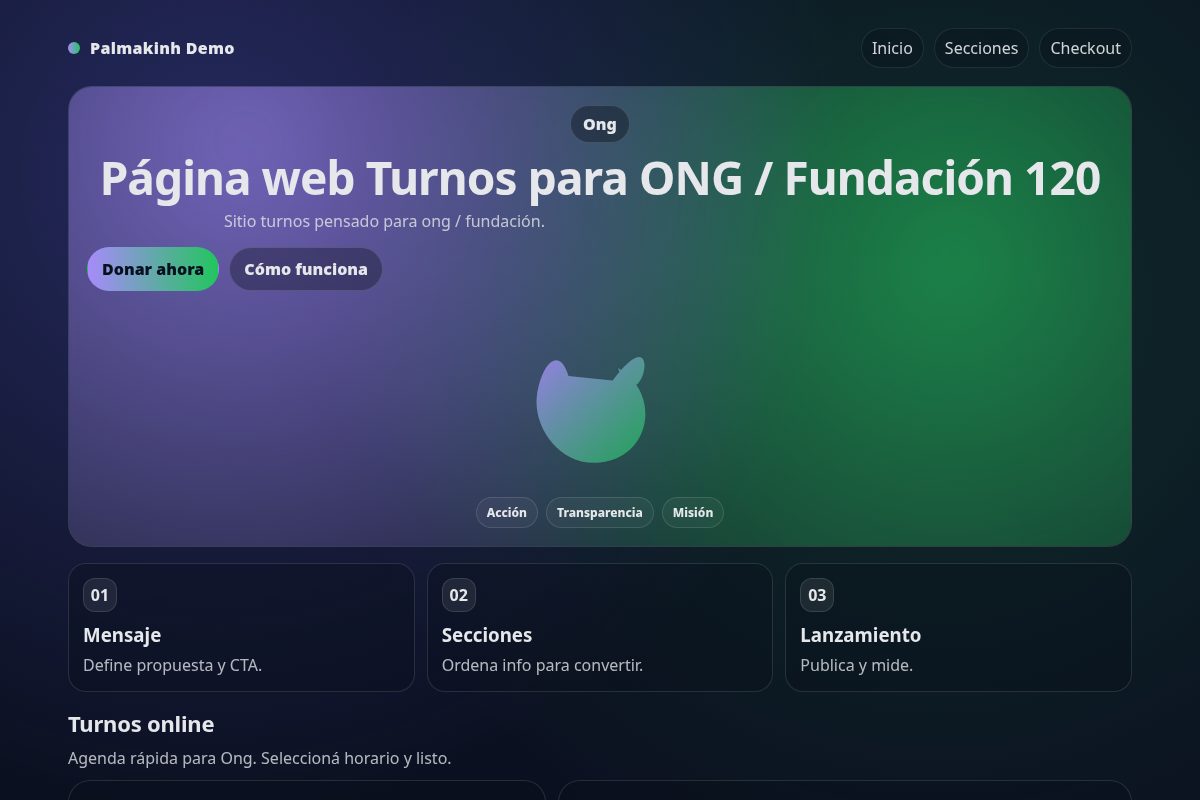 Página web Turnos para ONG / Fundación 120