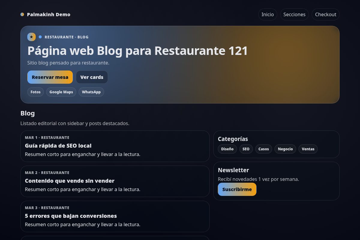 Página web Blog para Restaurante 121