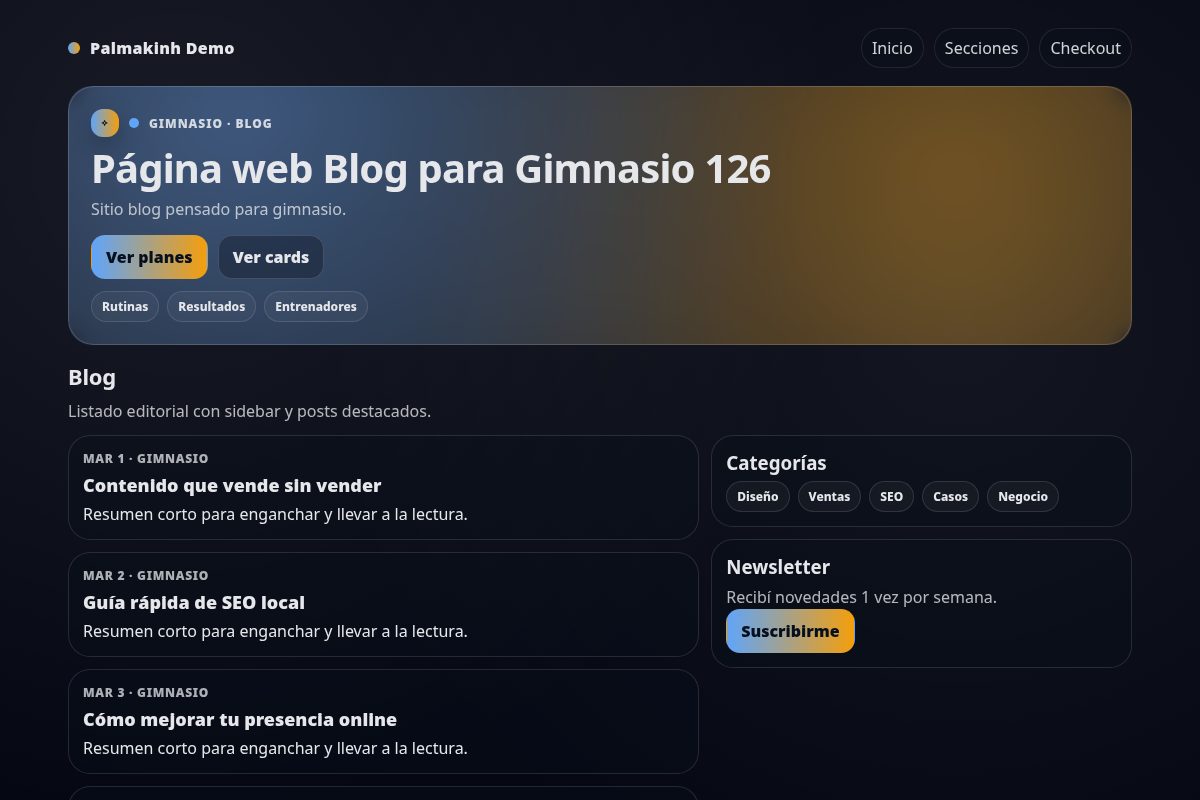 Página web Blog para Gimnasio 126