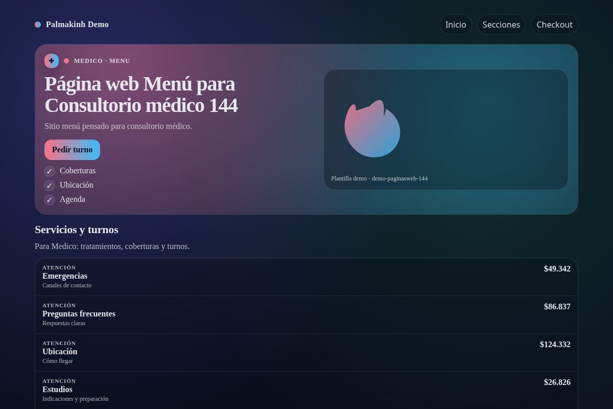 Página web Menú para Consultorio médico 144