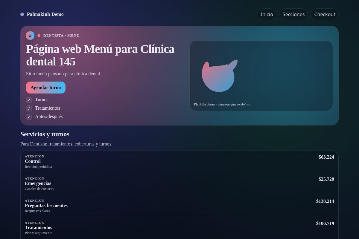 Página web Menú para Clínica dental 145