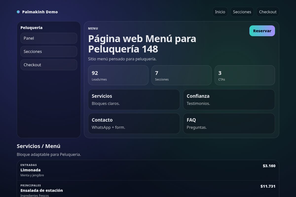 Página web Menú para Peluquería 148