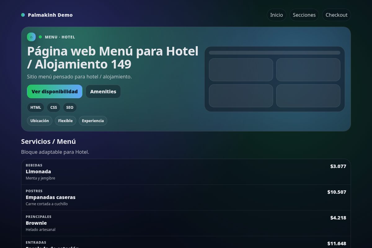 Página web Menú para Hotel / Alojamiento 149