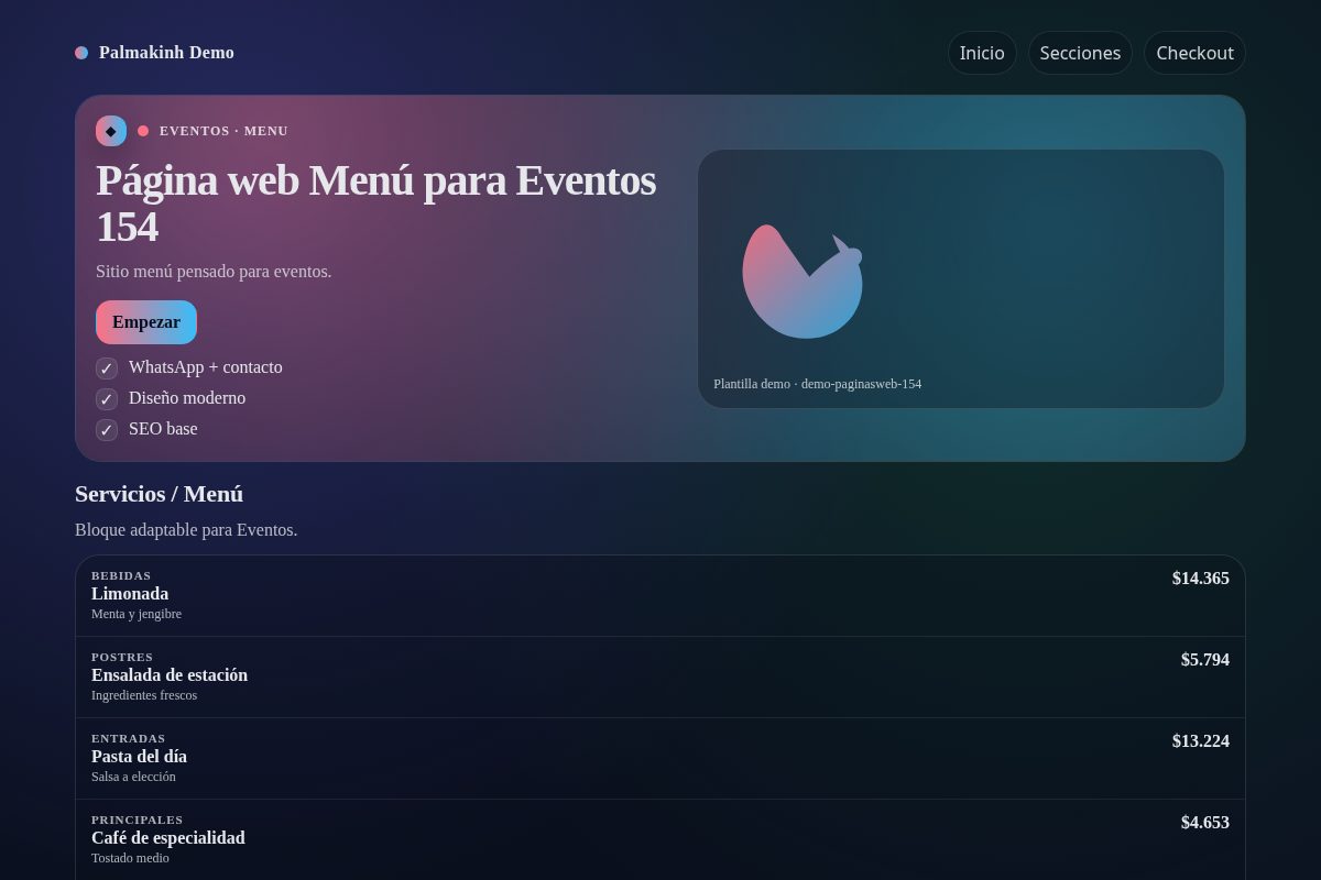Página web Menú para Eventos 154