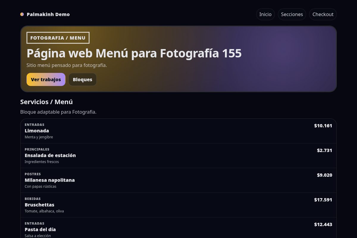 Página web Menú para Fotografía 155