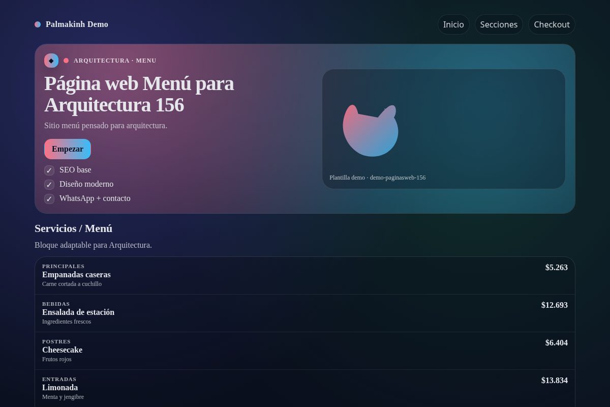 Página web Menú para Arquitectura 156
