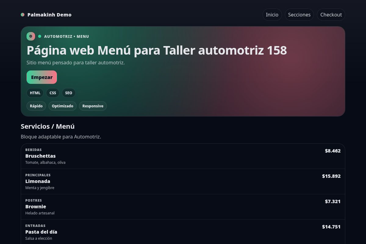 Página web Menú para Taller automotriz 158
