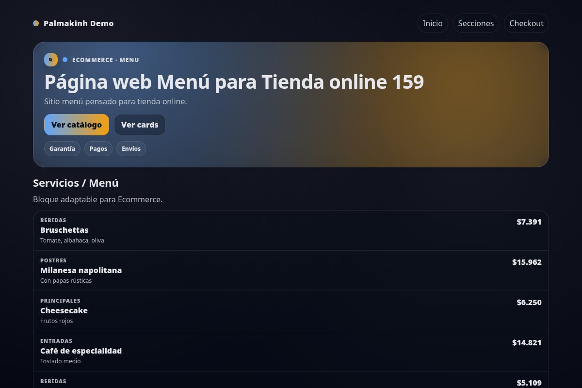 Página web Menú para Tienda online 159