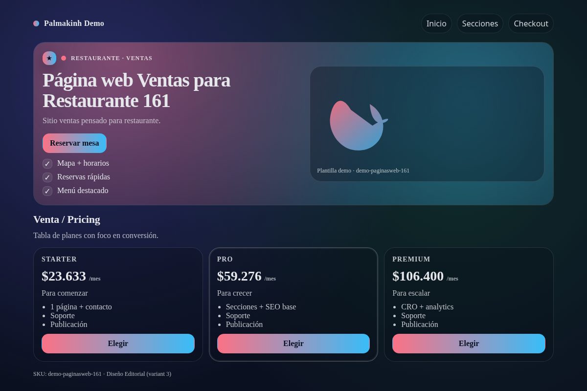Página web Ventas para Restaurante 161