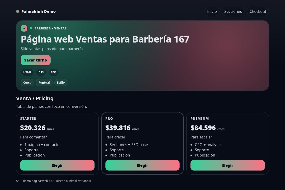 Página web Ventas para Barbería 167