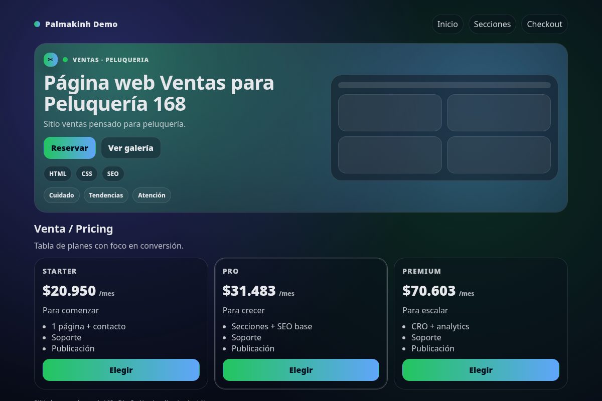 Página web Ventas para Peluquería 168