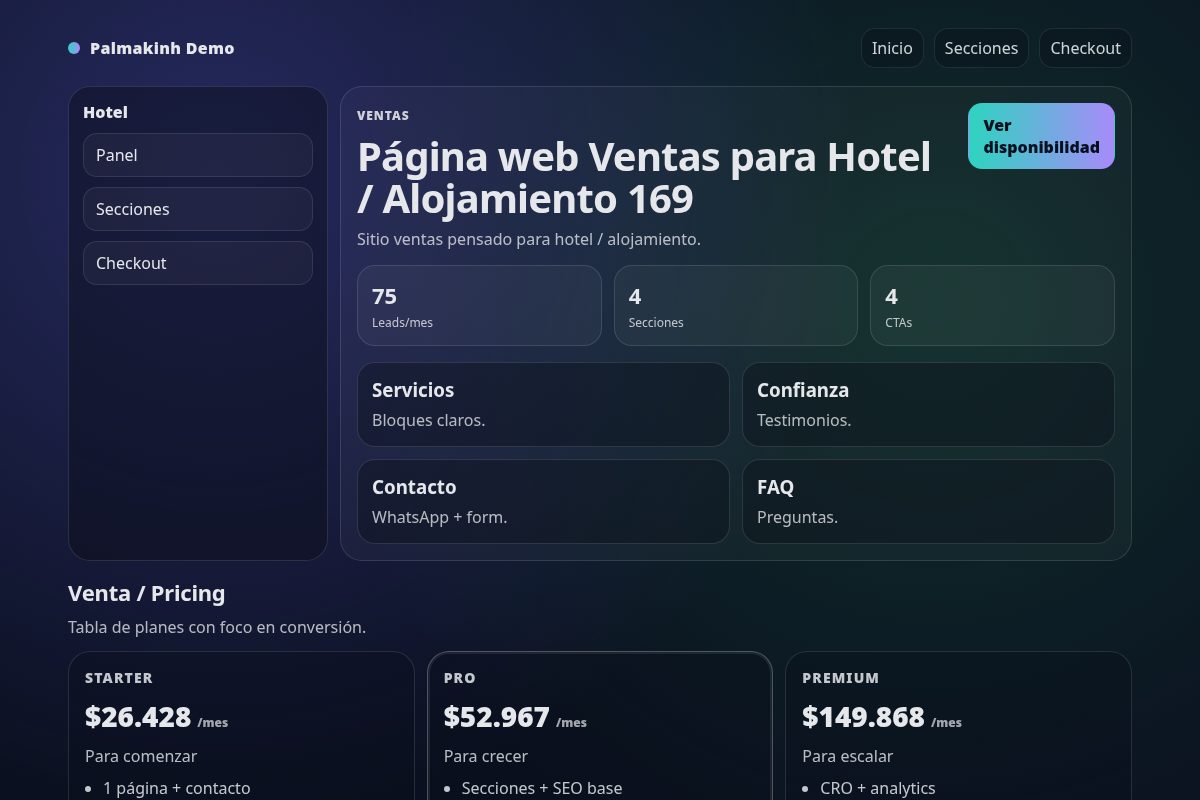Página web Ventas para Hotel / Alojamiento 169