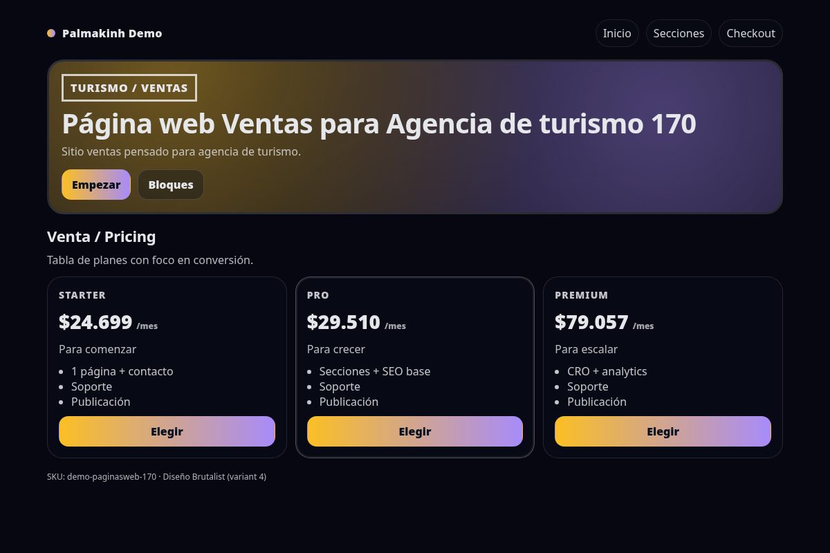 Página web Ventas para Agencia de turismo 170