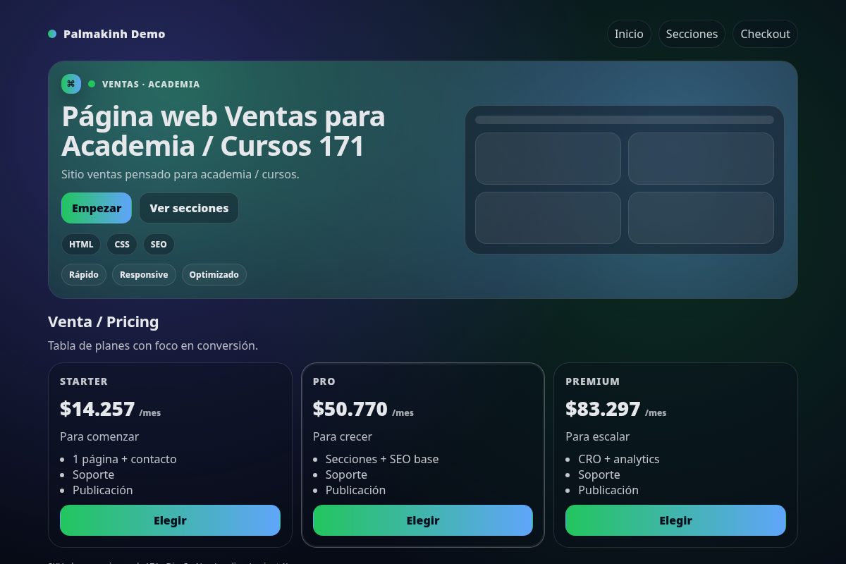 Página web Ventas para Academia / Cursos 171