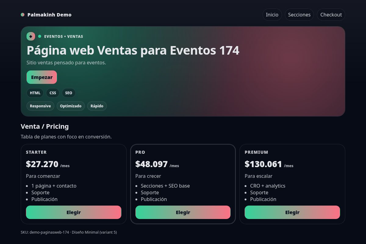 Página web Ventas para Eventos 174