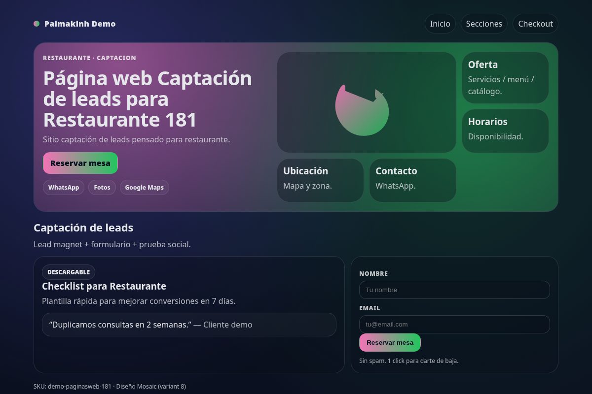 Página web Captación de leads para Restaurante 181