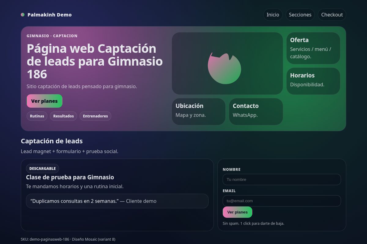 Página web Captación de leads para Gimnasio 186
