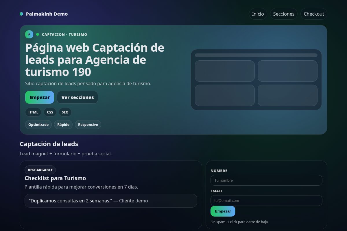 Página web Captación de leads para Agencia de turismo 190