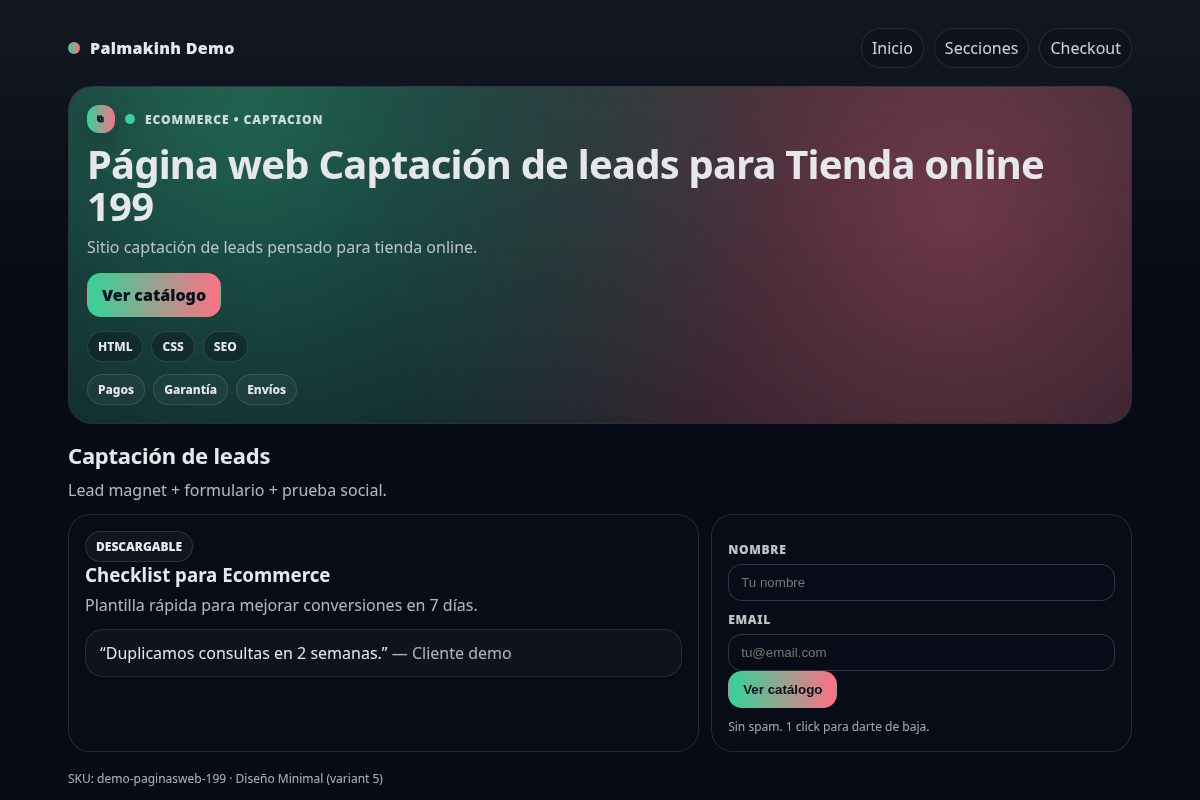 Página web Captación de leads para Tienda online 199